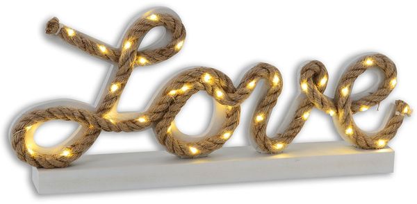 LED-Deko-Tischleuchte, Hanfseil, Love, weiß, L 45 cm