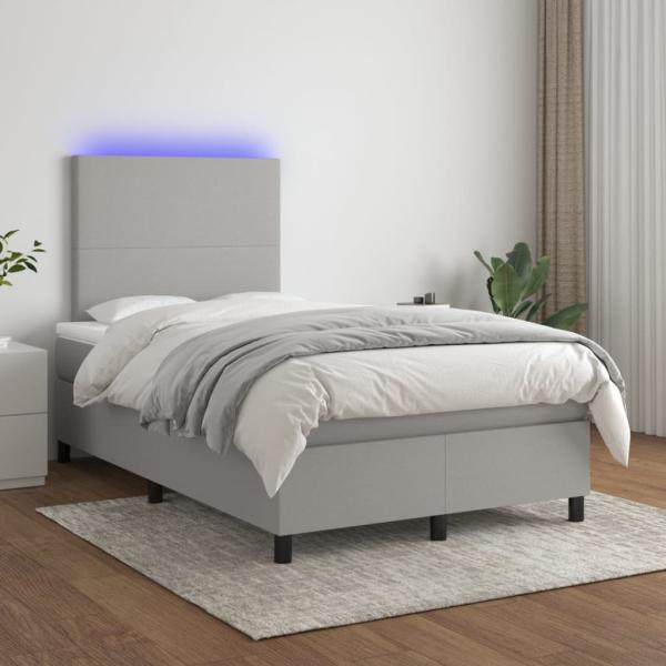 vidaXL Boxspringbett mit Matratze & LED Stoff Hellgrau 120x200 cm, Härtegrad: H2 [3134701]