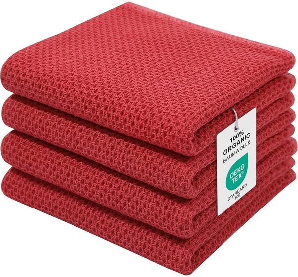 Moosfor Geschirrtücher 100% Baumwolle 4er Set Rot 32 x 72 cm