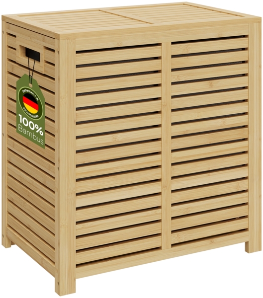 Bellamio 'Newa' Wäschesammler, 80 Liter, Bambus, herausnehmbarer Wäschesack aus Oxford-Gewebe, anthrazit, Wäschekorb mit Deckel