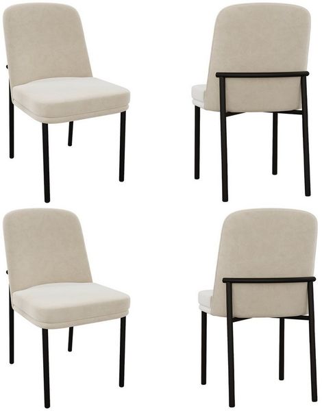 Flieks Esszimmerstuhl (Set, 4 St), 4er Set Polsterstühle Küchenstuhl Samt Beige, schwarze Metallbeine