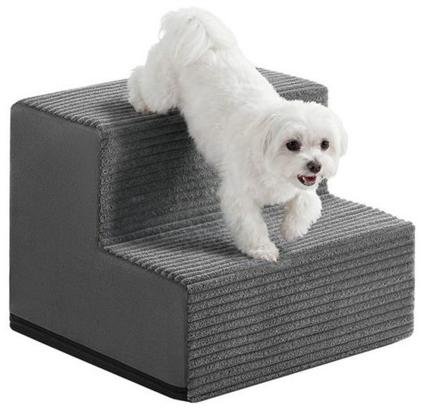 FEANDREA Hundetreppe für Kleine Hunde, 2 Stufen Waschbare Katzentreppe aus Schaumstoff für Sofa, 30 x 38 x 28 cm, Grau