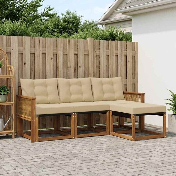 vidaXL Outdoor-Sofagarnitur mit Kissen 4 pcs Natur und Beige 3381877