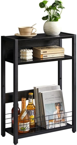 Kleiner Beistelltisch mit Zeitschriftenhalter 3 Etagen Lagerregal Schwarz