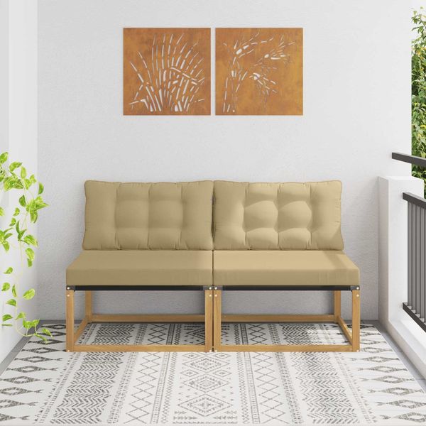 vidaXL Outdoor Mittelsofa Massives Akazienholz und Textilene Weiß 901648