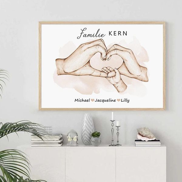 Poster Familie Personalisiert Hände Halten mit Namen als Deko Print ohne Rahmen - 15 x 20 cm / E