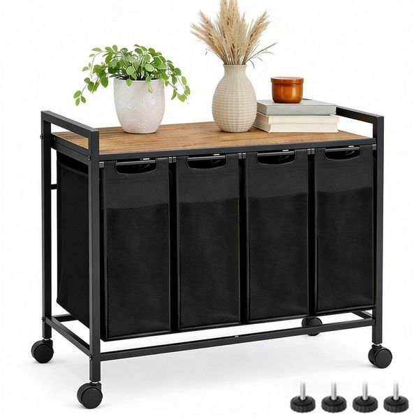 SURFOU Wäschekorb mit Rollen Wäschesammler Beweglicher Wäschewagen (4 St, mit Ablage Wäschebox Wäschesack aus Oxford-Gewebe Waschesammelboxaus), aus Oxford-Gewebe Abnehmbar, Metallrahmen