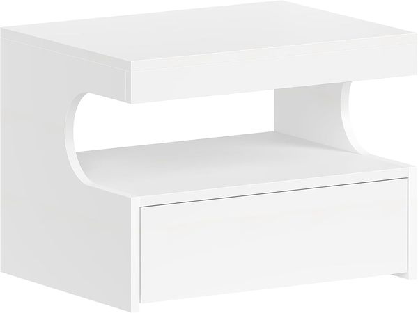 Nachttisch hängend, Wandschublade Wandregal, 1 Schublade mit Schienen, schwebendes Wandregal mit offenem Raum, modern, für Schlafzimmer, Wohnzimmer, 30 x 40 x 29,2 cm, weiß