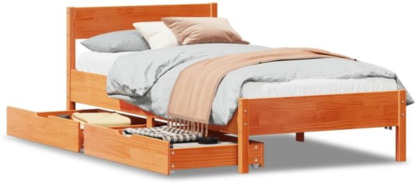 vidaXL Massivholzbett ohne Matratze Wachsbraun 90x200 Kiefernholz 3301760 Bild 2