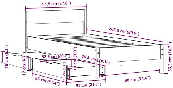 vidaXL Massivholzbett ohne Matratze Wachsbraun 90x200 Kiefernholz 3301760 Bild 12