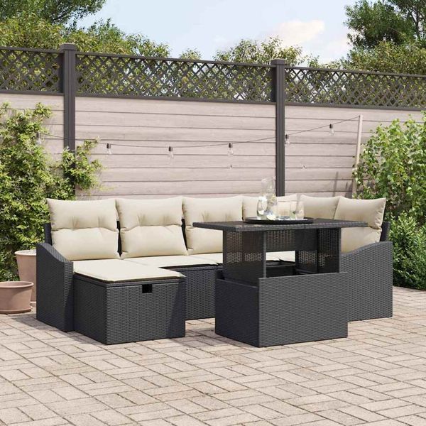 vidaXL Gartensofa-set mit Kissen 7 pcs Schwarz Poly-Rattan 3361166