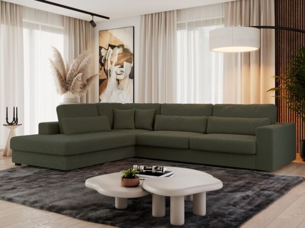 Freistehendes Ecksofa mit lose Kissen, L-form - SAVONA - links - Grün Boucle