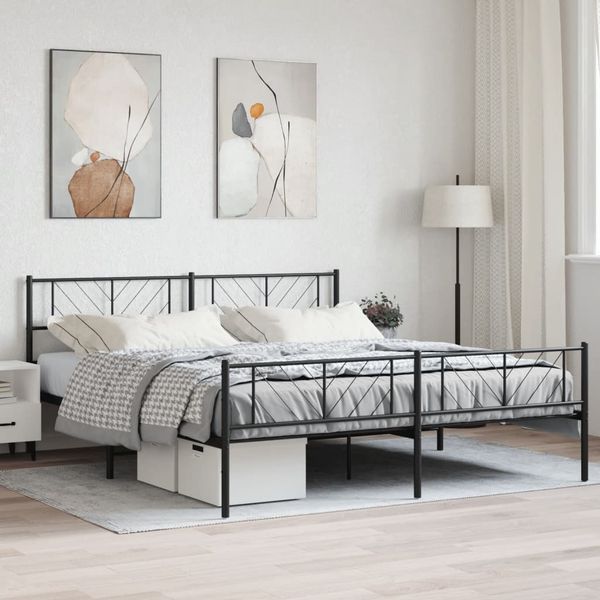 vidaXL Metallbett ohne Matratze mit Fußteil Schwarz 180x200 cm 372201