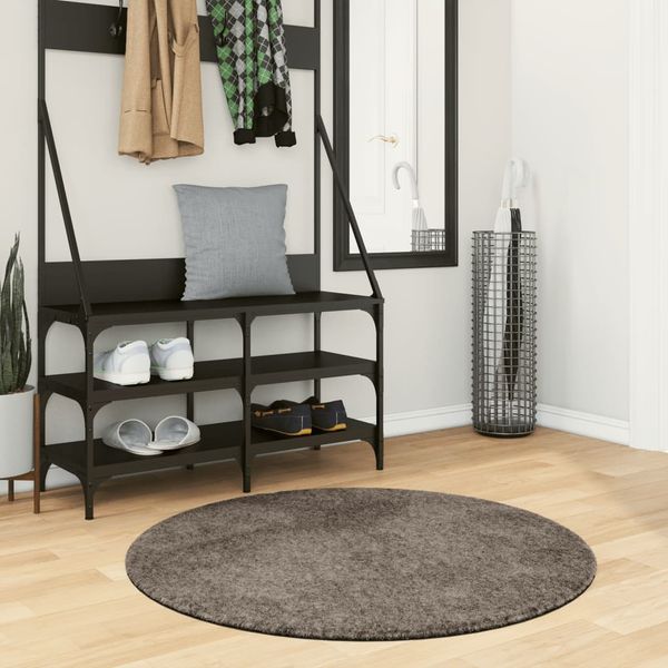 Teppich Wohnzimmer Schlafzimmer ISTAN Hochflor Glänzend Grau Ø 100 cm