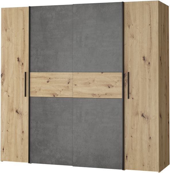Forte KALIXTUS Kleiderschrank 200, moderner Dreh-/Schwebetürenschrank, 4-türig, geräumig, Holzwerkstoff, Artisan Eiche Holzdekor/Betonoptik Grau, 200,1 cm breit x 190,5 cm hoch x 61,2 cm tief Bild 8