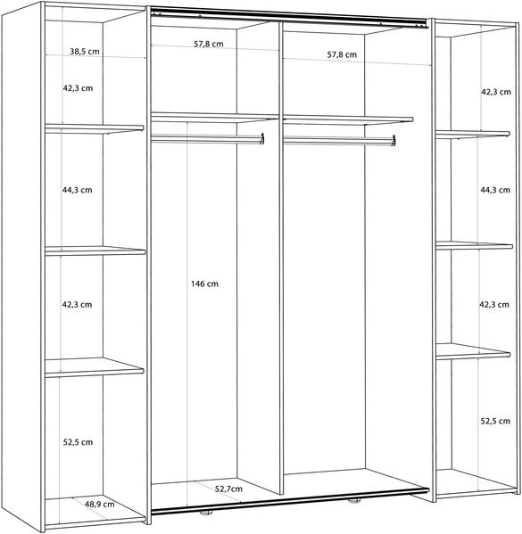 Forte KALIXTUS Kleiderschrank 200, moderner Dreh-/Schwebetürenschrank, 4-türig, geräumig, Holzwerkstoff, Artisan Eiche Holzdekor/Betonoptik Grau, 200,1 cm breit x 190,5 cm hoch x 61,2 cm tief Bild 7