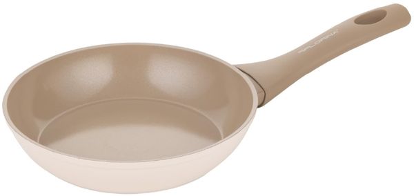 FLORINA Schmiedaluminium Pfanne MOKKA | Bratpfanne 16 cm mit Keramikbeschichtung | Für Induktions-, Gas-, Elektroherd | Leicht zu Reinigen | Soft-Touch-Holzoptik-Griff | Hitzebeständig und kratzfest