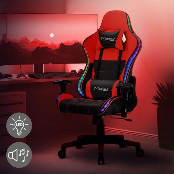 ML-DESIGN Bürostuhl Computerstuhl Schreibtischstuhl für Büro & Arbeitszimmer Drehsessel, Gaming Stuhl + 2 Kissen, LEDs & Boxen ergonomisch anpassbar PVC-Leder