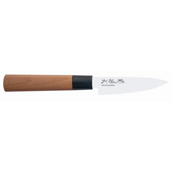 Kai Seki Magoroku Redwood 2019 Officemesser, Red Wood Messer, Küchenmesser, Küchenhelfer, Küchenutensilien, Holz / Kunststoff / Stahl, Braun / Schwarz / Silberfarben, Klinge 10 cm, Griff 12 cm, MGR-0100P