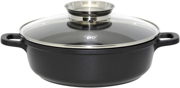Elo Servierpfanne ALUCAST, Ø 28 cm, Schwarz, mit Glasdeckel, Aluminiumguss