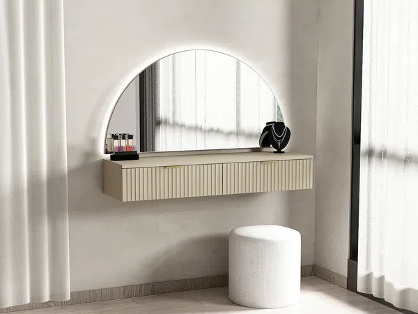 Vente-unique - FRALYN Schminktisch Holz, Platte Beige - B 35 cm x H 80 cm x L 120 cm