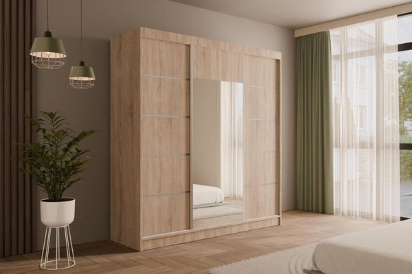 ALTDECOR Schiebetürenschrank V2-LINEA (Kleiderschrank Garderobenschrank mit viel Stauraum Moderner Schrank) Spiegel Spiegeltüren Vielseitiger Schwebetürenschrank
