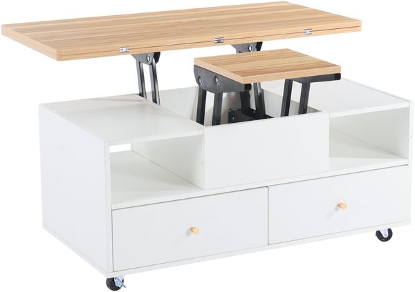 MODFU Couchtisch Hydraulischer Multifunktionstisch (Satztisch, Beistelltisch, 1-St, Höhenverstellbarer Wohnzimmertisch mit 4 Schubladen), Hydraulik-Hubtisch, beweglicher Sofatisch Bild 7