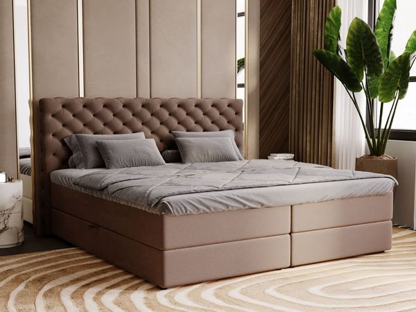 GRAINGOLD Bergamo Bett 140x200, Boxspringbett mit Bettkasten und Lattenrost, Velour-Stoff, Braun
