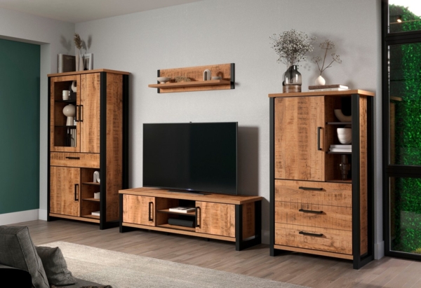 Home affaire Wohnwand Elda, (Komplett-Set, 4-St), Set bestehend aus: TV Lowboard, Vitrine, Wandboard,Highboard