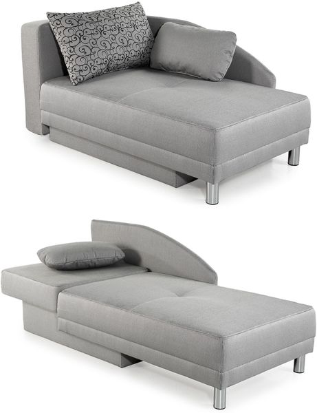 Récamiere-Schlafsofa Federkern Couch Liege Gästebett mit Bettkasten in Hellgrau