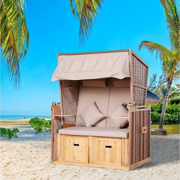Outsunny Strandkorb Volllieger, BxTxH: 118x190x150 cm, Halblieger, (Volllieger, 10-tlg, Gartenliege), 2-Sitzer, inkl. Klapptisch
