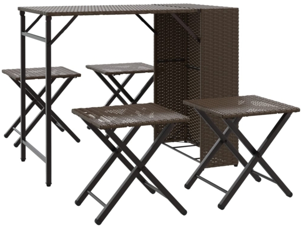 vidaXL 5-tlg. Garten-Essgruppe Klappbar Braun Poly Rattan 365945