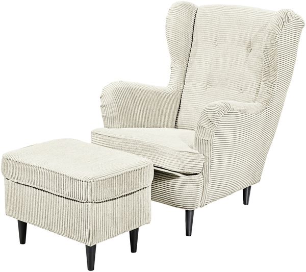 Ohrensessel >OSKAR< (Sessel und Hocker) in Cream - 78x102x98 (BxHxT)