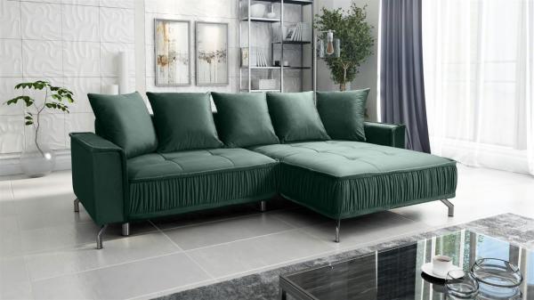 Ecksofa Schlafsofa Sofa FLORENCE Stoff Element Dunkelgrün Ottomane Rechts