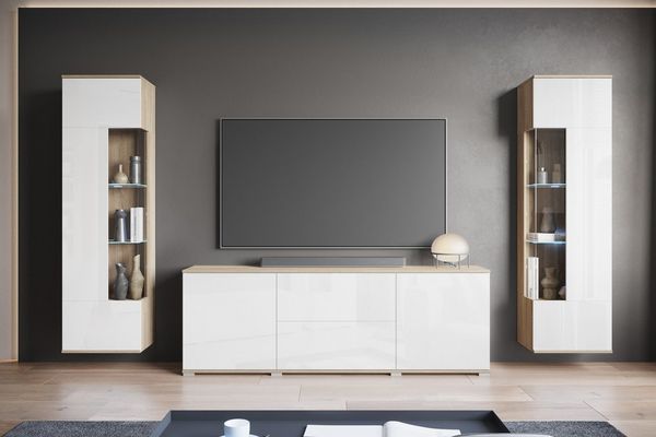 OTTO home Wohnwand KENIA, (Komplett-Set, 3-St), Vitrinen mit Eckverglasung, hängend und stehend montierbar