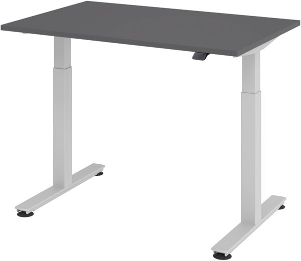 bümö elektrisch höhenverstellbarer Schreibtisch Graphit 120x80 cm, Gestell: Silber - Büroschreibtisch höhenverstellbar elektrisch, elektrischer Bürotisch & Gaming Tisch, Stehschreibtisch, XMST-12-G-S