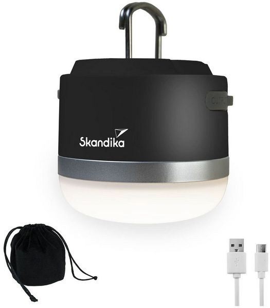 Skandika LED Gartenleuchte Campinglampe Tarfala, aufladbar, USB Anschluss, 3600 mAh Powerbank, stufenlos dimmbar, 110 h Akku, Zeltlampe, Haken zum Aufhängen, Outdoor