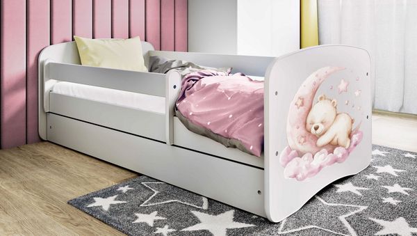 Raumhirsch Furniture Kinderbett 70x140, 80x160, 80x180 cm - Komplettset mit Matratze & Schublade (Bett für Mädchen, Einzelbett Kinder 2–12, mit Rausfallschutz & Lattenrost), verschiedene Farben & Designs