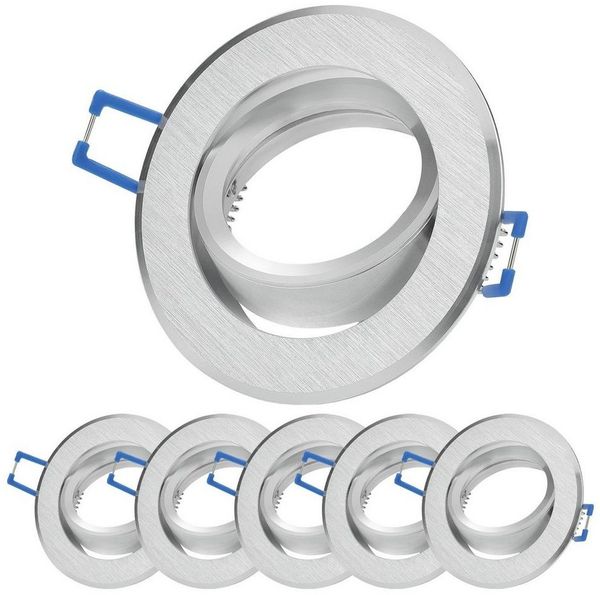 Sweet LED Deckenspot 6er Set GU10 Alu flach Einbauspots schwenkbar silber-gebürstet 230V, ohne Leuchtmittel, ultraflach (23mm), Einbaurahmen, GU10
