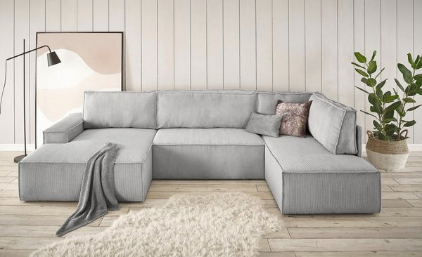 Home affaire Wohnlandschaft SHERWOOD XXL 329 cm, U-Form, Schlafsofa, Schlaffunktion m. Bettkasten (194x139 cm), Cord, Vintage, Samtvelours
