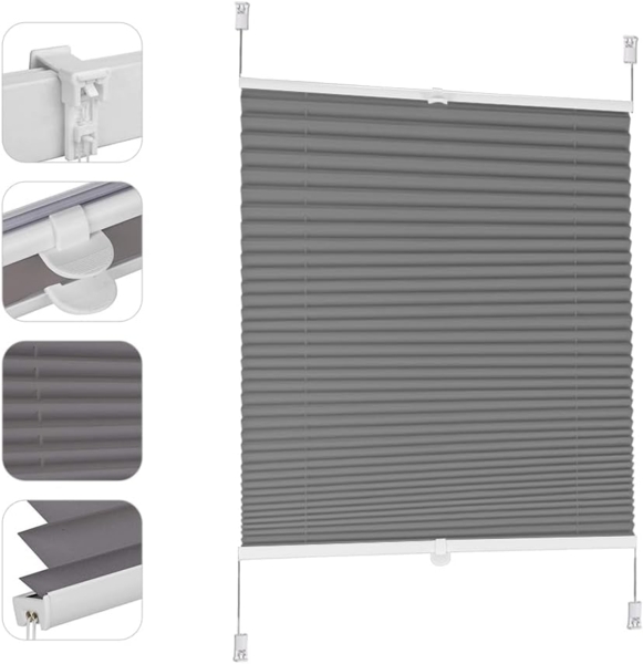 Sekey Plissee ohne Bohren Verdunkelung 80x130cm, Grau
