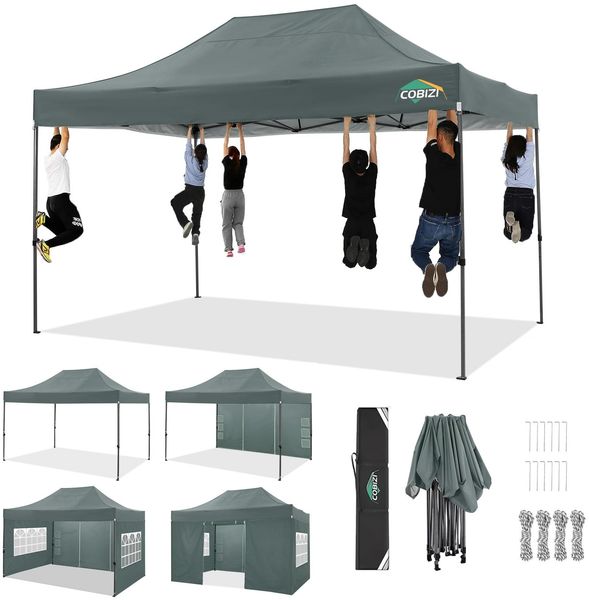 COBIZI Pavillon 3x4,5 m Wasserdicht Stabil Winterfest, Faltpavillon mit 4 Seitenteilen, UV-Schutz Gartenpavillon Sonnenschutz Partyzelt für Outdoor, Grau
