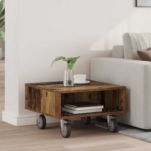 vidaXL Beistelltisch mit Rädern Altholz 50,5 x 50 x 30 cm 891030