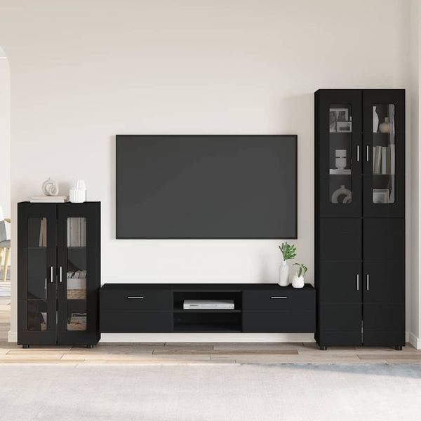 vidaXL TV-Schrankset mit Schubladen FLORIN 3 pcs Schwarz Holzwerkstoff 3397975