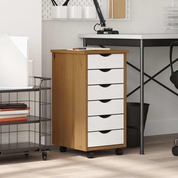 vidaXL Rollschrank mit Schubladen MOSS Honigbraun Massivholz Kiefer 4015783