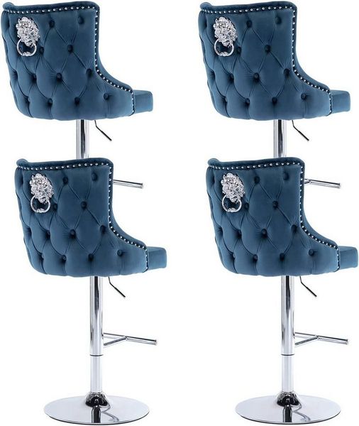 WAHSON OFFICE CHAIRS Barhocker höhenverstellbar Barstuhl aus Samt mit Löwenkopf 4er Set