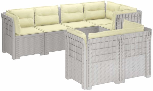vidaXL 7-Sitzer Gartensofa mit Kissen Rattan-Look PP Weiß 3444166