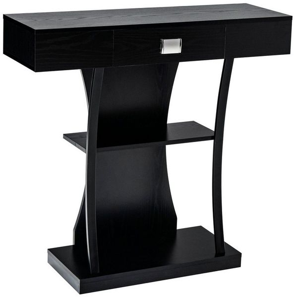 COSTWAY Konsolentisch, Schmal mit Schubladen, schwarz Flurtisch
