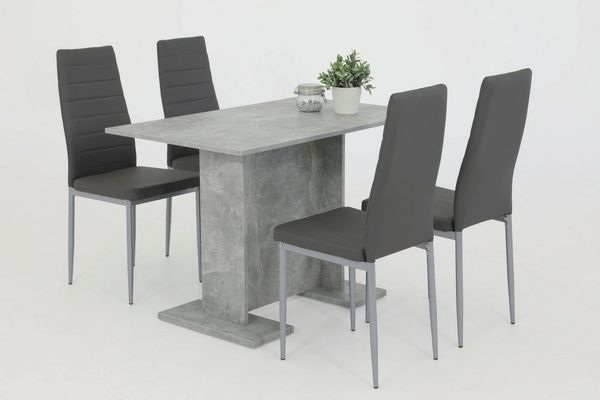 Hela Tische, 2er Set Esszimmerstuhl Küchenstuhl Simone, Kunstleder Grau, Rundrohgestell alufarben, Steppnähte