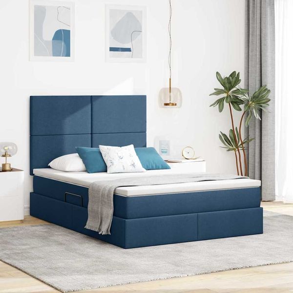 vidaXL Aufbewahrungsbett mit Matratze Blau 140 x 190 cm Polyester 3371720